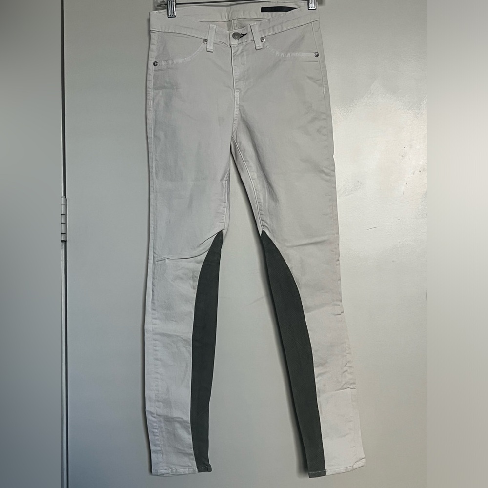 Rag & Bone Woman Cream cotton, roica & lamb leather Green Denim Skinny Pants 27